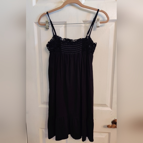 Roxy Size M Black Cotton Jersey Dress With Lace Detail. - Picture 3 of 3